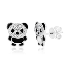 Load image into Gallery viewer, Sterling Silver Cubic Zirconia Fancy Panda Stud Earrings