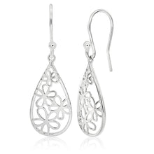 Load image into Gallery viewer, Sterling Silver Fancy Flower Drop Earrings