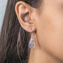 Load image into Gallery viewer, Sterling Silver Fancy Flower Drop Earrings