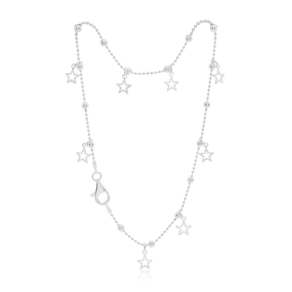 Sterling Silver Fancy Stars Charm Anklet