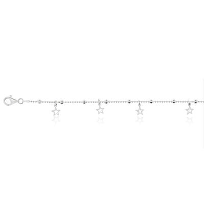 Sterling Silver Fancy Stars Charm Anklet