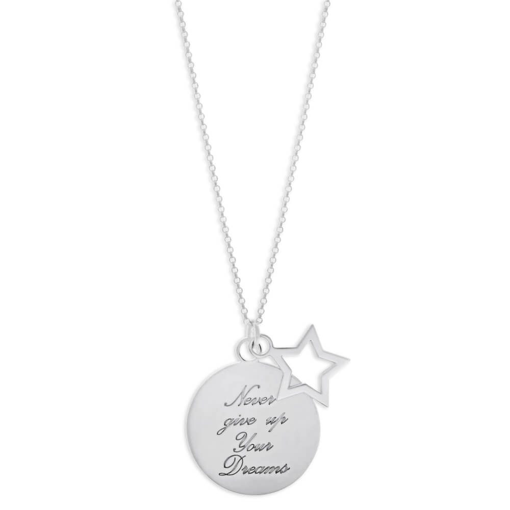 Sterling Silver Star and Round Disc Pendant With 45cm Chain