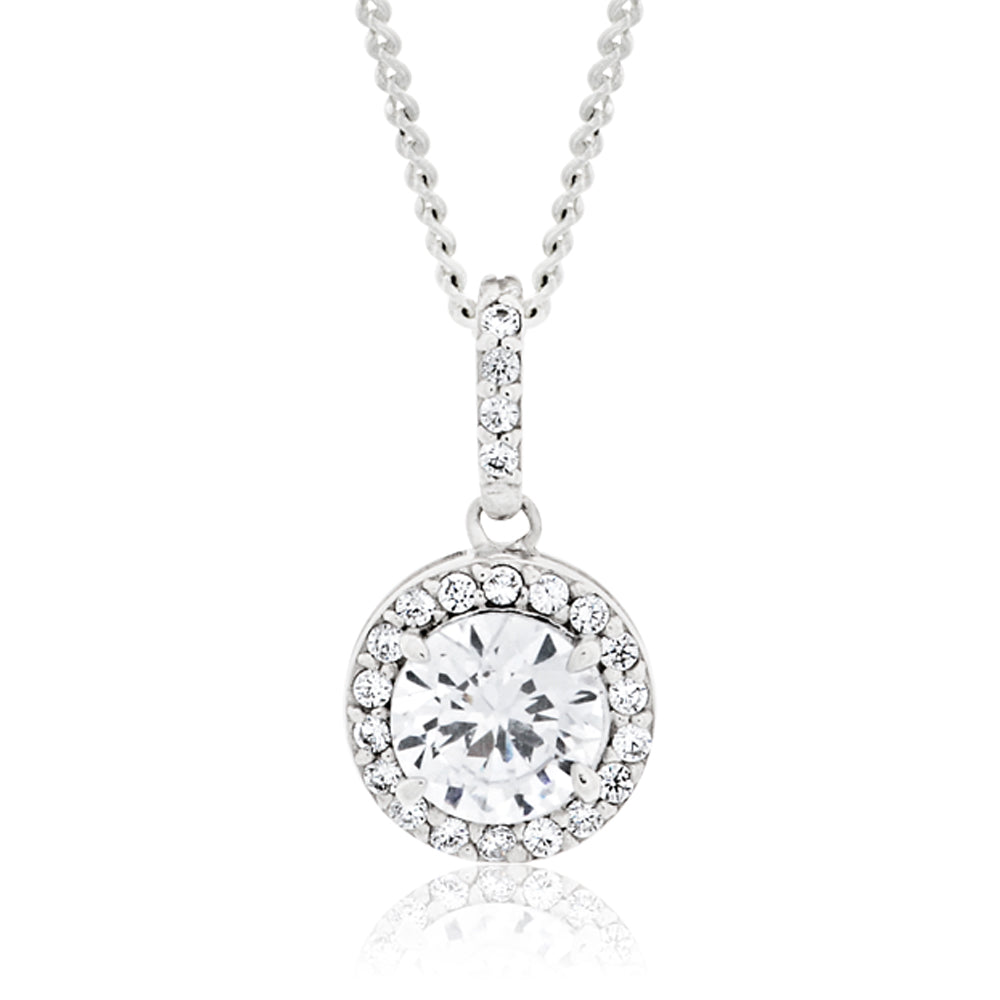 Sterling Silver Rhodium Plated Cubic Zirconia Round Pendant