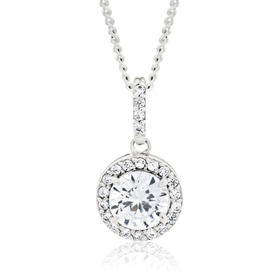 Sterling Silver Rhodium Plated Cubic Zirconia Round Pendant