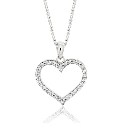 Sterling Silver Rhodium Plated Cubic Zirconia Open Heart Pendant