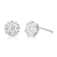 Load image into Gallery viewer, Sterling Silver Rhodium Plated Cubic Zirconia Flower Stud Earrings