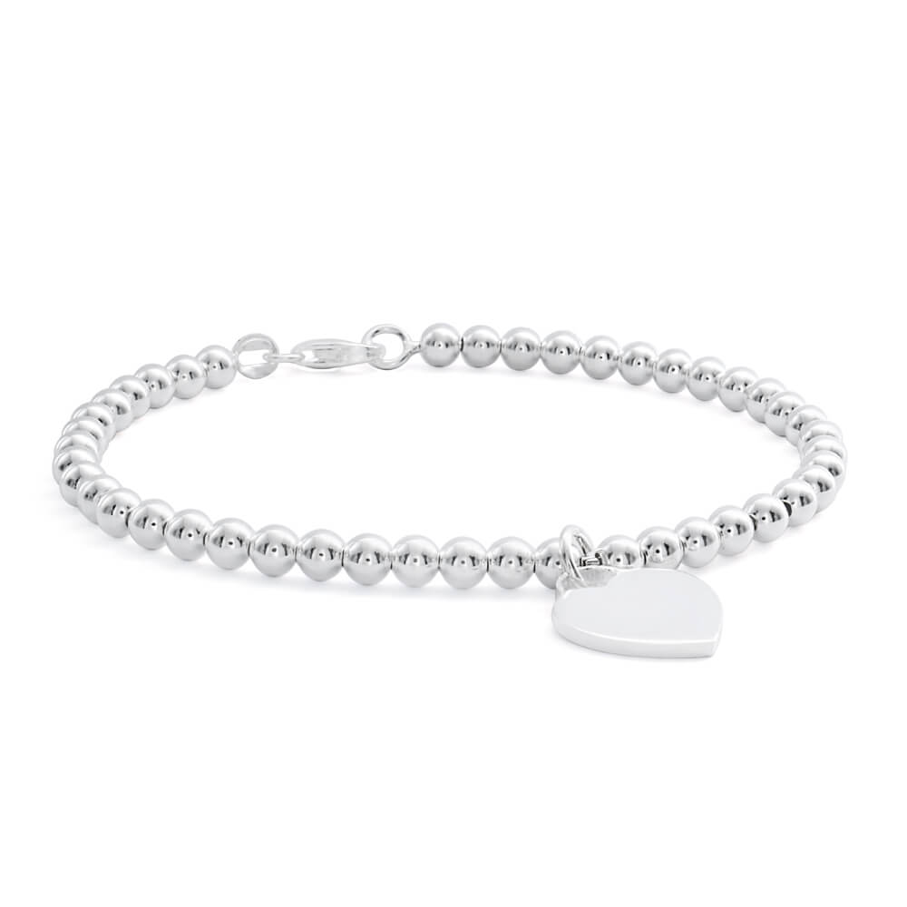 Sterling Silver 19cm Fancy Bead Bracelet with Heart Charm