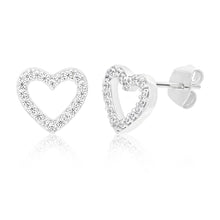 Load image into Gallery viewer, Sterling Silver Cubic Zirconia Open Heart Stud Earrings