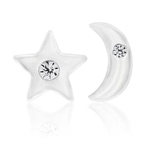 Load image into Gallery viewer, Sterling Silver Cubic Zirconia Moon and Star Stud Earrings