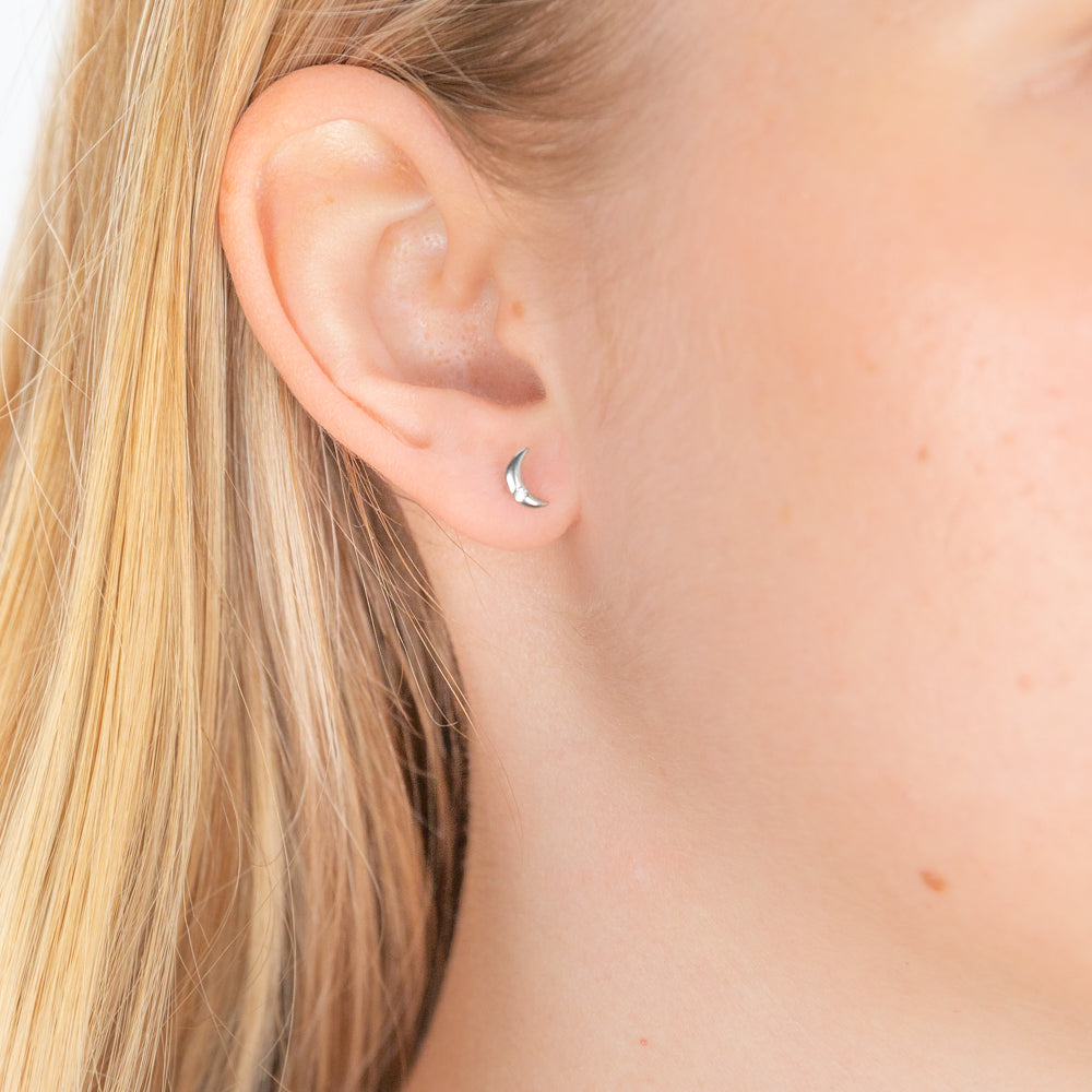 Sterling Silver Cubic Zirconia Moon and Star Stud Earrings