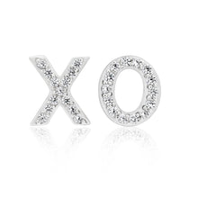 Load image into Gallery viewer, Sterling Silver Rhodium Plated Cubic Zirconia XO Stud Earrings