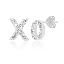 Load image into Gallery viewer, Sterling Silver Rhodium Plated Cubic Zirconia XO Stud Earrings
