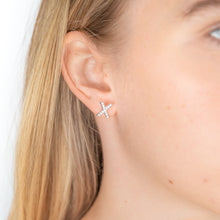 Load image into Gallery viewer, Sterling Silver Rhodium Plated Cubic Zirconia XO Stud Earrings