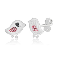 Load image into Gallery viewer, Sterling Silver Pink Bird Cubic Zirconia Stud Earrings