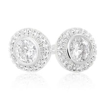 Load image into Gallery viewer, Sterling Silver Cubic Zirconia Round Halo Stud Earrings