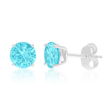 Load image into Gallery viewer, Sterling Silver Cubic Zirconia Light Aqua Stud Earrings