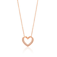 Load image into Gallery viewer, Sterling Silver Rose Gold Plated Cubic Zirconia Open Heart Pendant With 45cm Chain