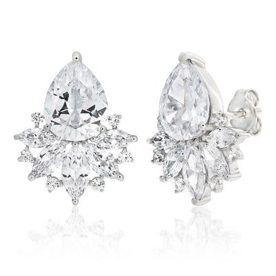 Sterling Silver Cubic Zirconia Pink Round White Stud Earrings