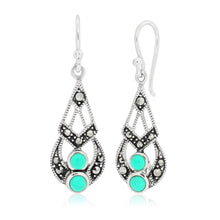 Load image into Gallery viewer, Sterling Silver Created Turquoise Vintage Drop Earrings