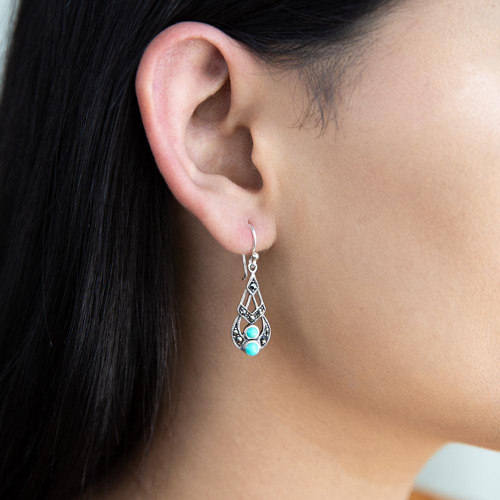 Sterling Silver Created Turquoise Vintage Drop Earrings