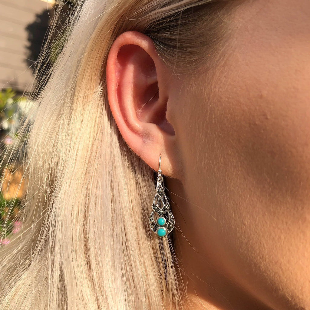 Sterling Silver Created Turquoise Vintage Drop Earrings