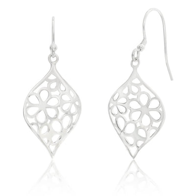 Sterling Silver Flower Cut Out Patterned Drop Earrings