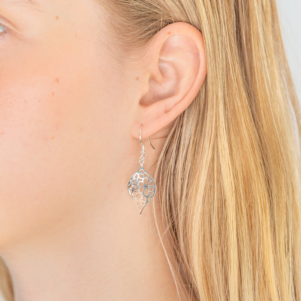 Sterling Silver Flower Cut Out Patterned Drop Earrings