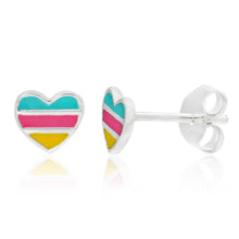Load image into Gallery viewer, Sterling Silver Multi Colour Enamel Heart Stud Earrings