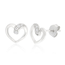 Load image into Gallery viewer, Sterling Silver Rhodium Plated Cubic Zirconia Open Heart Stud Earrings