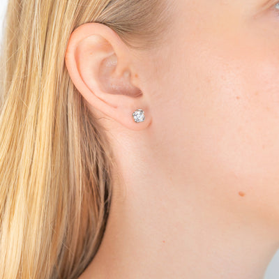 Sterling Silver Cubic Zirconia Flower Stud Earrings