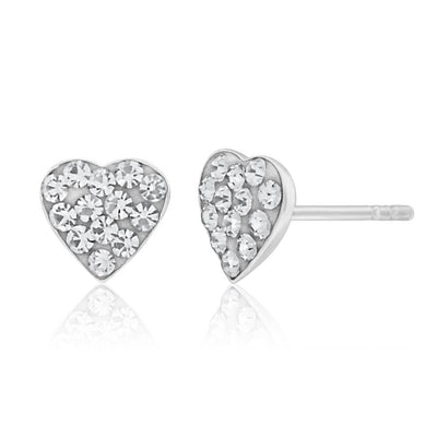 Sterling Silver Crystal White Heart Stud Earrings