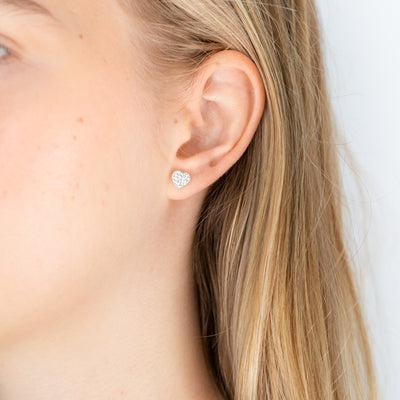 Sterling Silver Crystal White Heart Stud Earrings