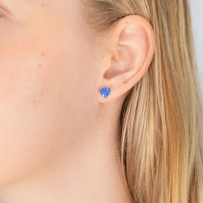 Sterling Silver CrystalBlue Heart stud Earrings
