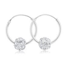 Load image into Gallery viewer, Sterling Silver White Crystal Slider Hoop Earrings