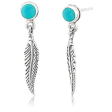 Load image into Gallery viewer, Sterling Silver Created Turquoise Dome &amp; Feather Stud Earrings