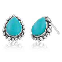 Load image into Gallery viewer, Sterling Silver Created Turquoise Pear Stud Earrings