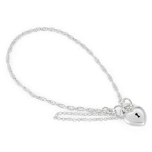 Load image into Gallery viewer, Sterling Silver Rope Puff Heart Padlock Bracelet
