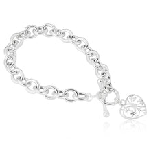 Load image into Gallery viewer, Sterling Silver Heart Charm FOB Bracelet 19cm