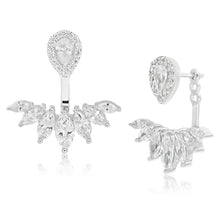 Load image into Gallery viewer, Sterling Silver Rhodium Plated Cubic Zirconia Marquise Cut Ear Jacket Stud Earrings