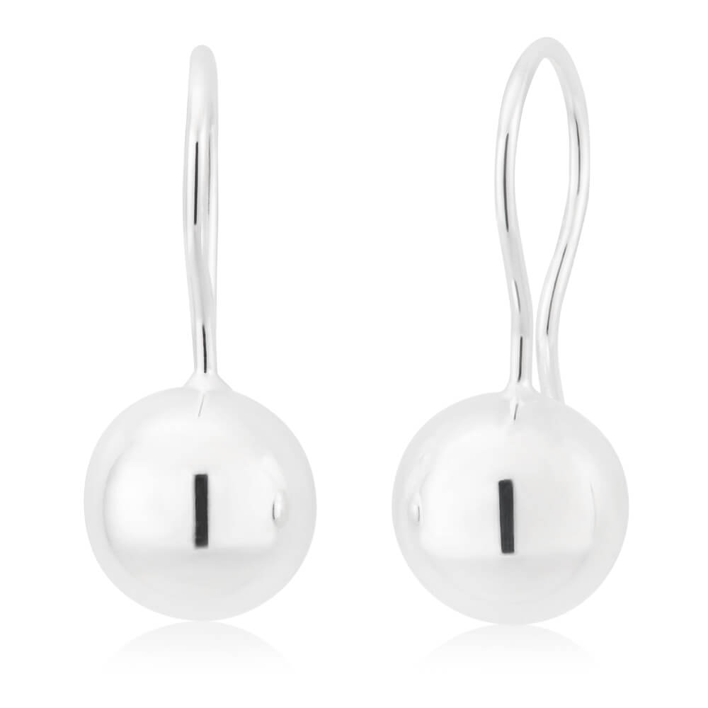 Sterling Silver 10mm Euroball Drop Earrings