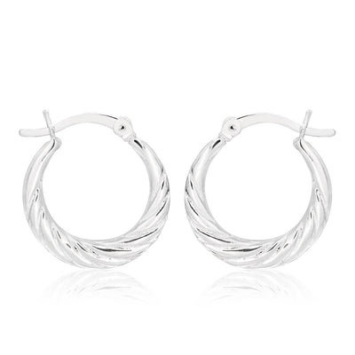 Sterling Silver Creole Twist Ridge Hoop Earrings