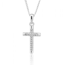 Load image into Gallery viewer, Sterling Silver Rhodium Plated Cubic Zirconia Cross Pendant