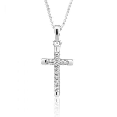 Sterling Silver Rhodium Plated Cubic Zirconia Cross Pendant