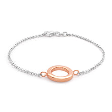 Load image into Gallery viewer, Sterling Silver 19cm Bracelet with Rose Gold Plated Open Circle