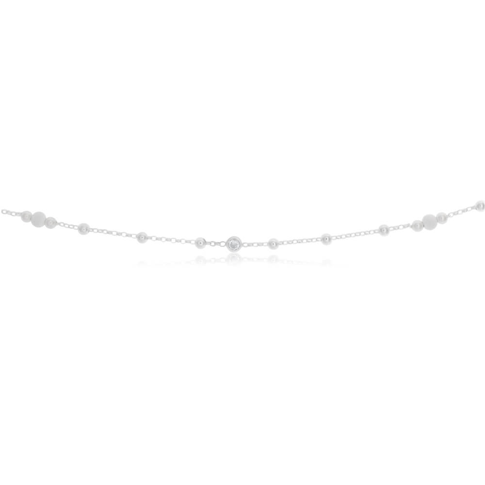 Sterling Silver Zirconia and Plain and Stardust Ball 26cm Anklet