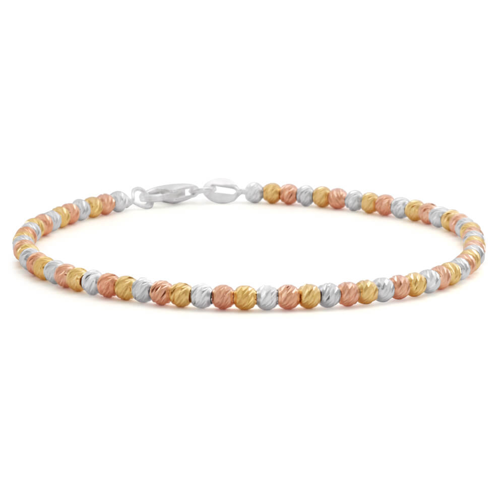 Sterling Silver Gold and Rose Gold Plated Three Tone 19cm Diamond Cut Ball Bracelet