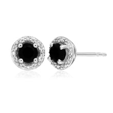 Load image into Gallery viewer, Sterling Silver 4mm Natural Sapphire &amp; Diamond Stud Earrings