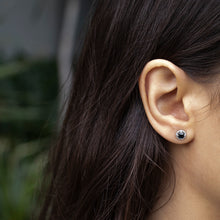 Load image into Gallery viewer, Sterling Silver 4mm Natural Sapphire &amp; Diamond Stud Earrings