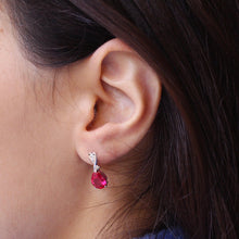 Load image into Gallery viewer, Sterling Silver Rhodium Plated Created Ruby and Cubic Zirconia Drop Earrings