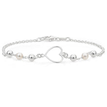 Load image into Gallery viewer, Sterling Silver Heart and Simulated Pearl Fancy Bracelet 19cm